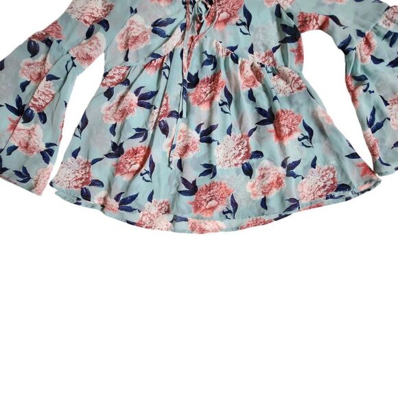 Altar'd State sheer long bell sleeve lace up top sz M - Picture 5 of 11